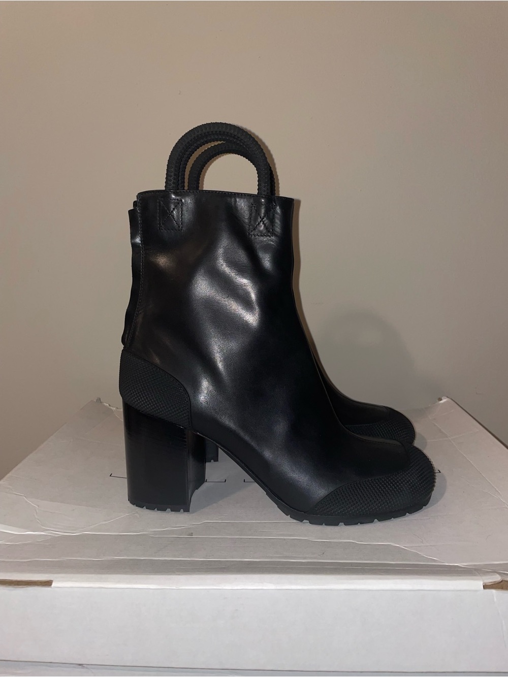 Random Identities - Black Leather High Block Heel Ankle Boots